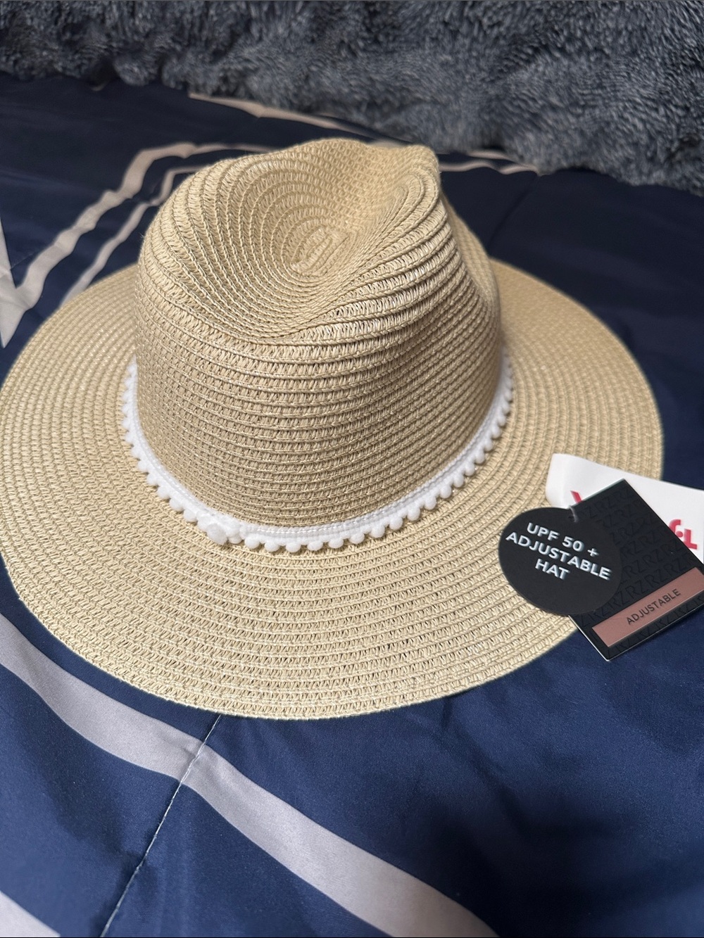 Rachel Zoe Natural Straw Sun Hat with White Pom Trim